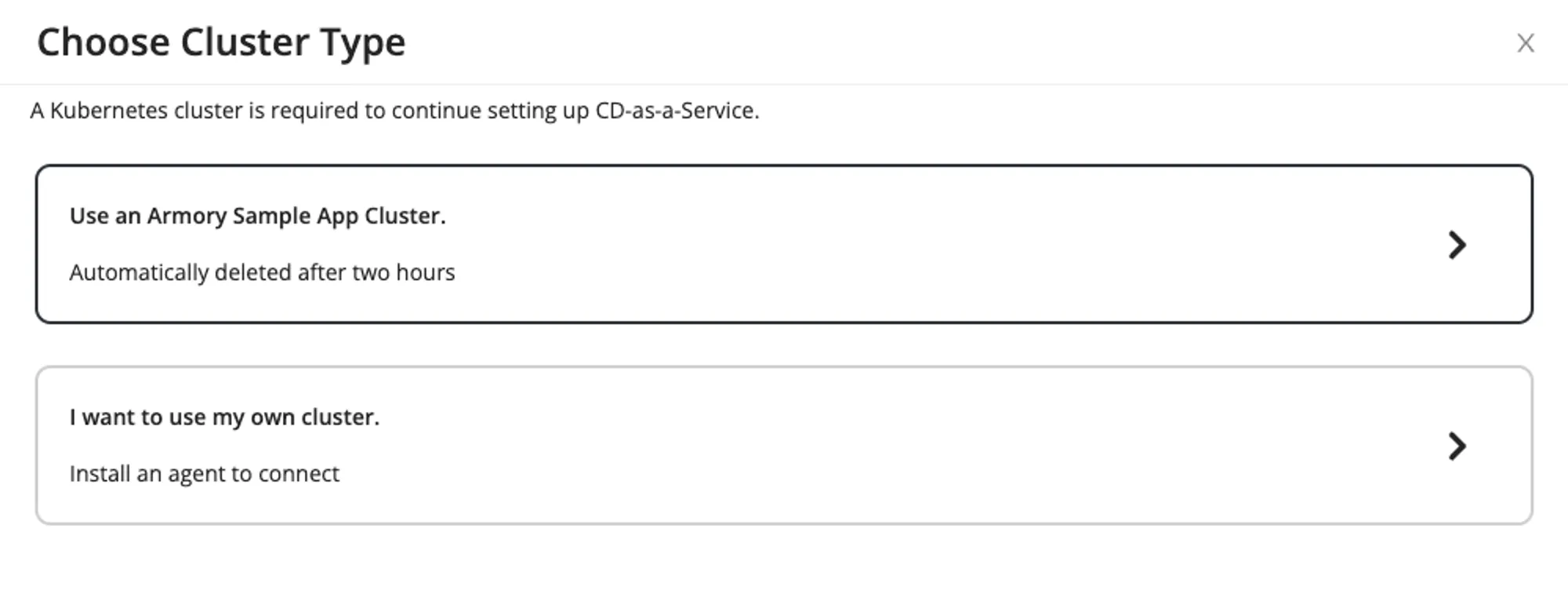 One simple click to set up a cluster with two hours of use, strictly for deploying the sample application.