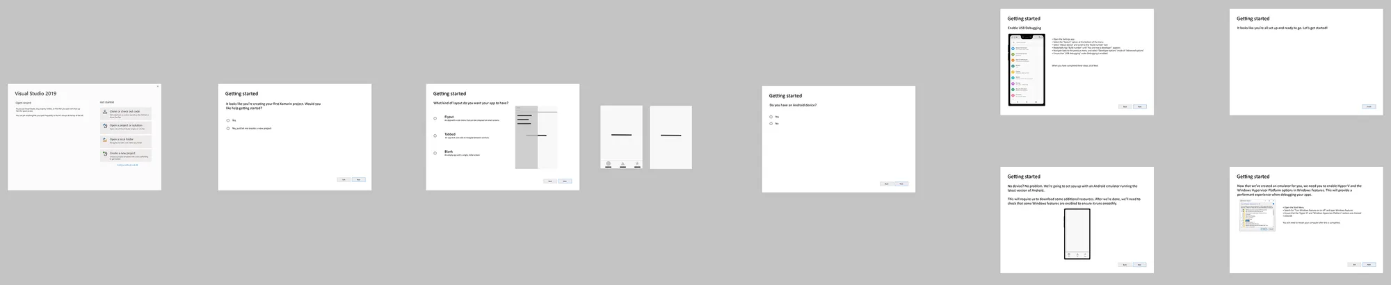 An early set of lo-fi mockups envisioning what I had in mind for the experience. (Right click → Open Image in New Tab for a larger version if desired.)