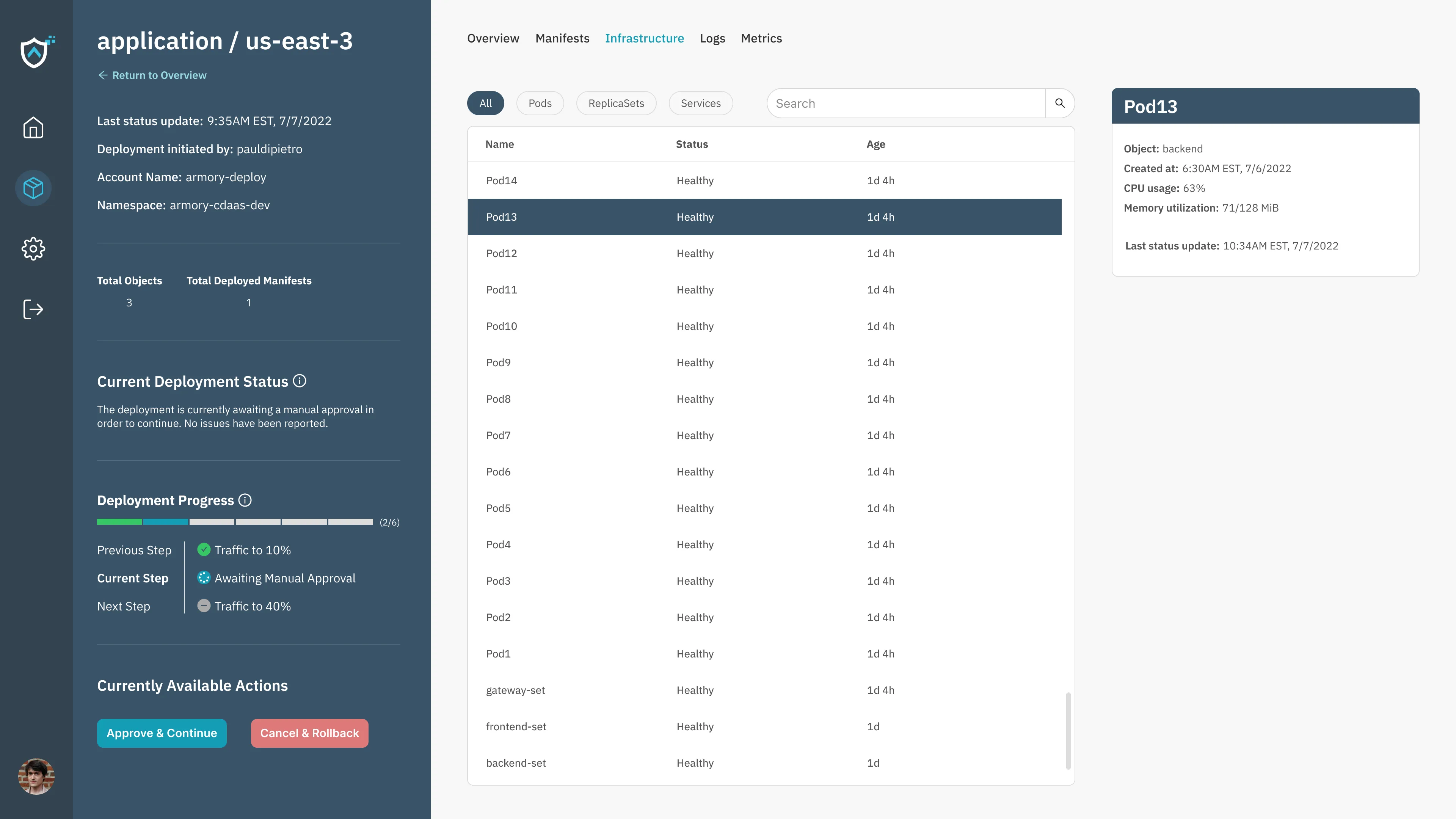 A tab for tracking specific metrics related to the given environment.