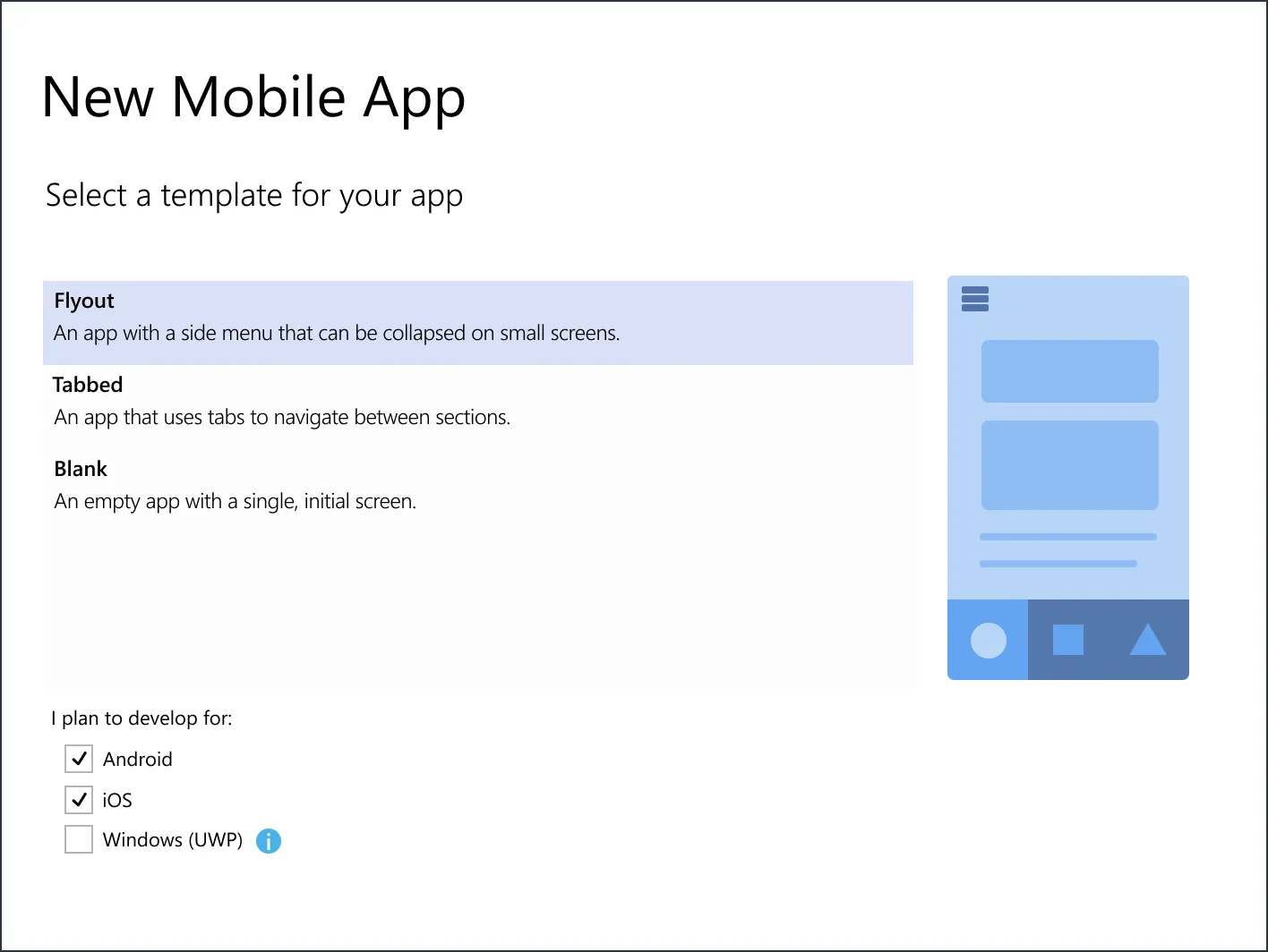 A screenshot of the revamped mobile app selection dialog.